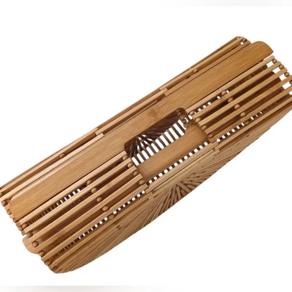 Cult Gaia Gaias Bamboo Ark Small Top Handle Circle Half Moon Rattan Wicker Bag - Picture 8 of 11